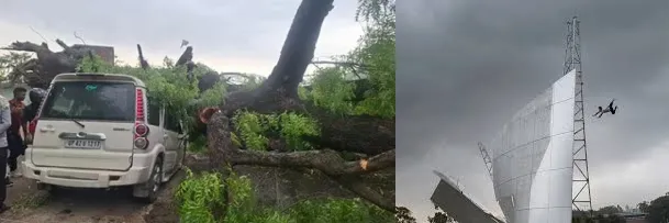 UP Live News Weather Update storm rain havoc man flew in air